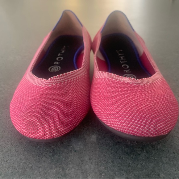 Pink round toe Rothy’s called Raspberry Birdseye flats. - Picture 6 of 7